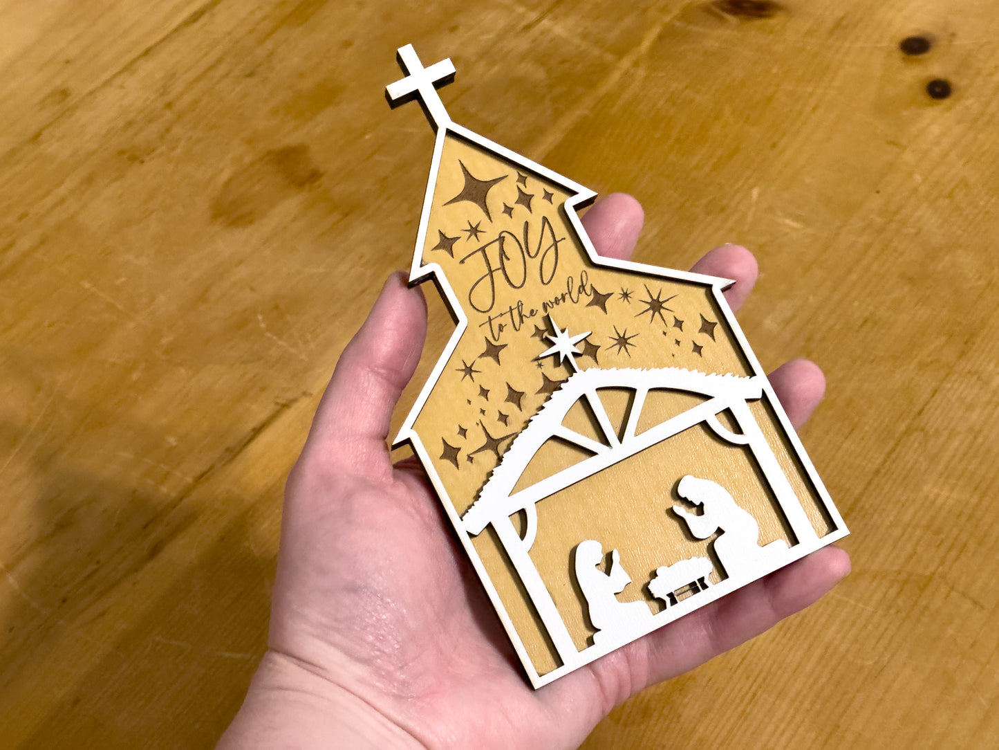 Nativity Scene in Church Christmas Ornament - Digital File