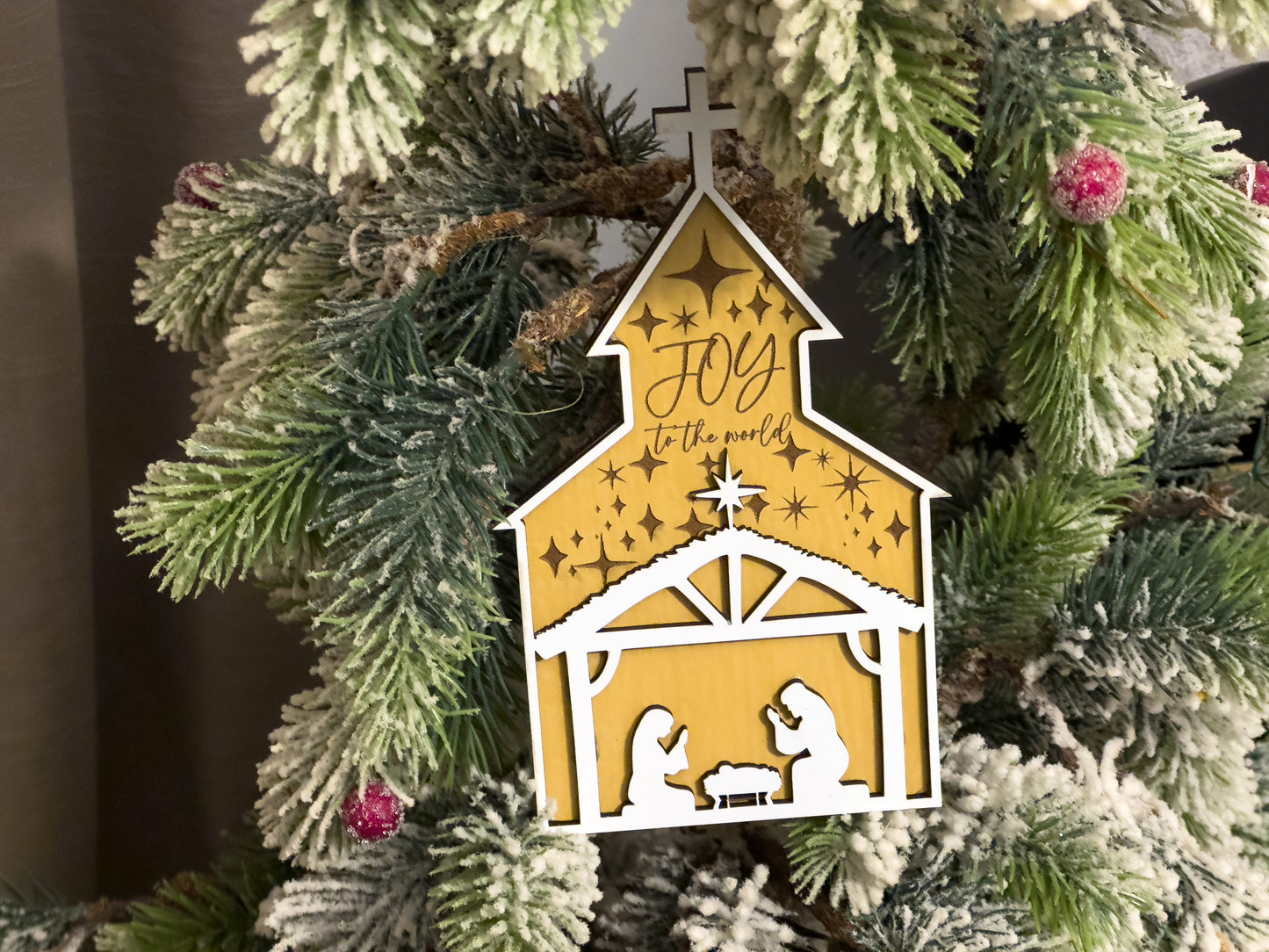 Nativity Scene in Church Christmas Ornament