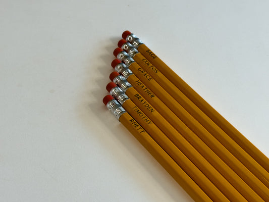 Personalized Pre-Sharpened #2 Pencils | Custom Engraved Name / Message Pencils with Rubber Eraser