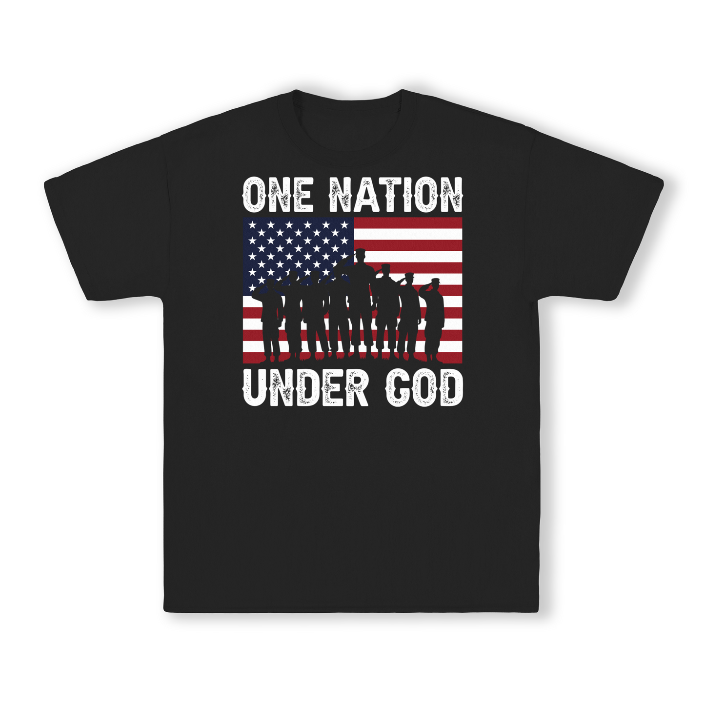 One Nation Under God USA Flag with Troops T-Shirt