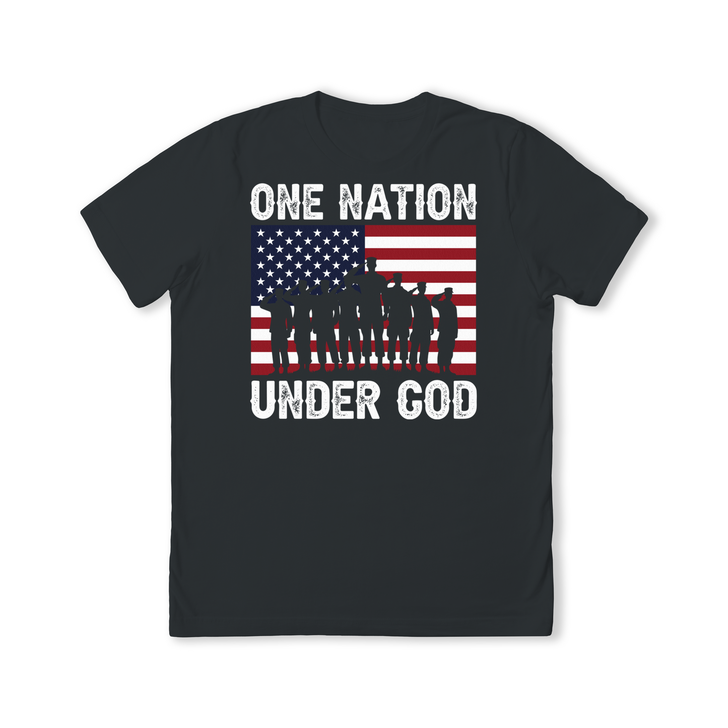 One Nation Under God USA Flag with Troops T-Shirt