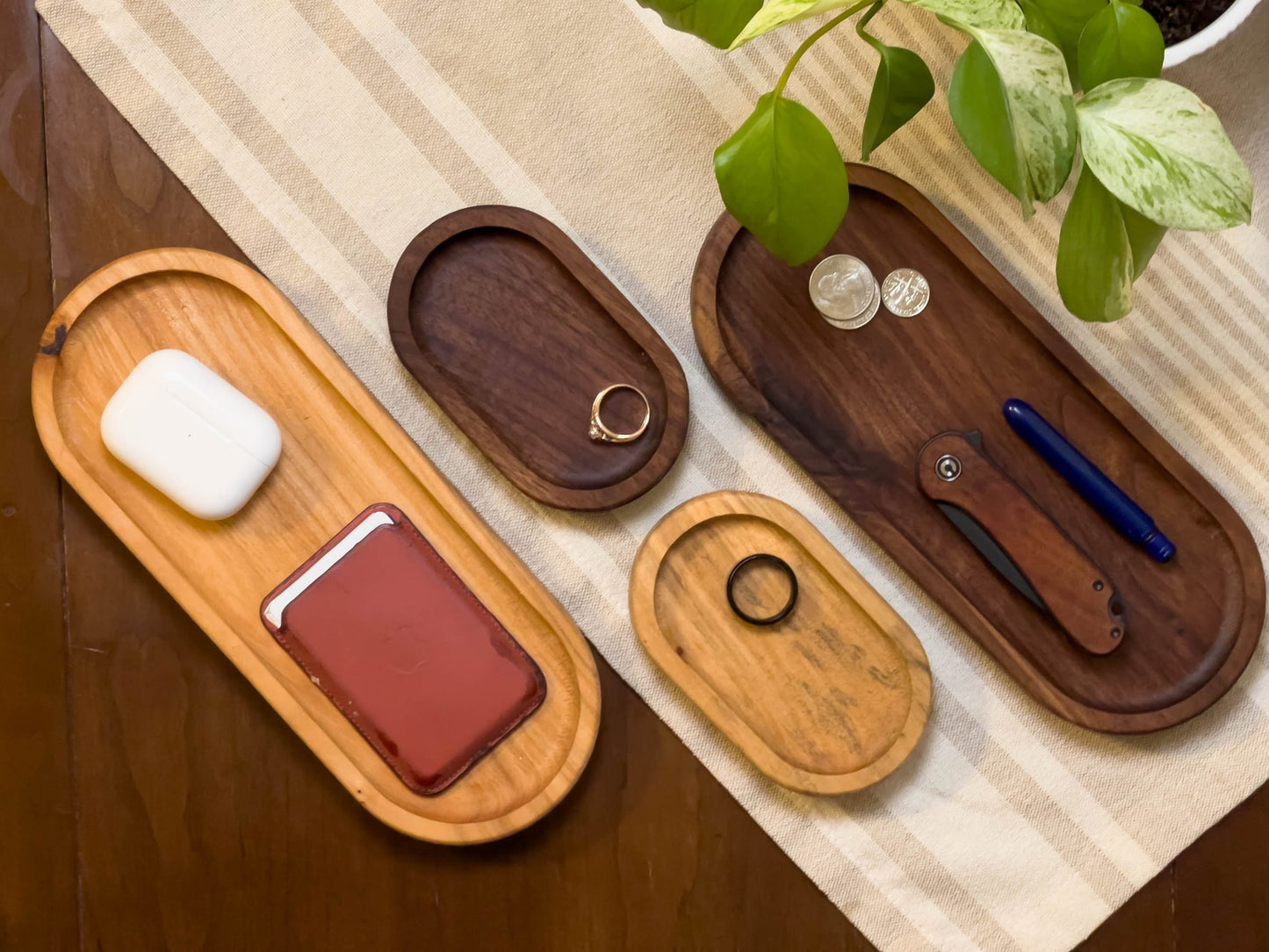 Solid Wood Oval EDC Catch All Trays Walnut Maple