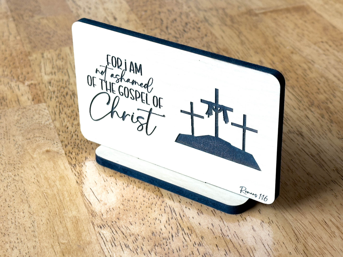 Not Ashamed of the Gospel Desk Sign | Crucifixion, Jesus, Christian Office Decor