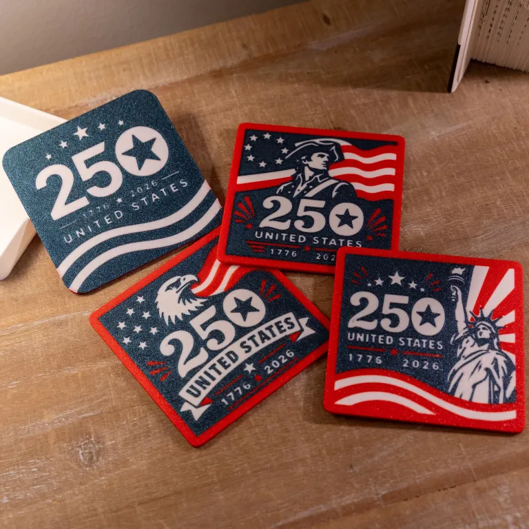 USA 250th Anniversary Coasters With Holder, Patriotic Red White Blue Set