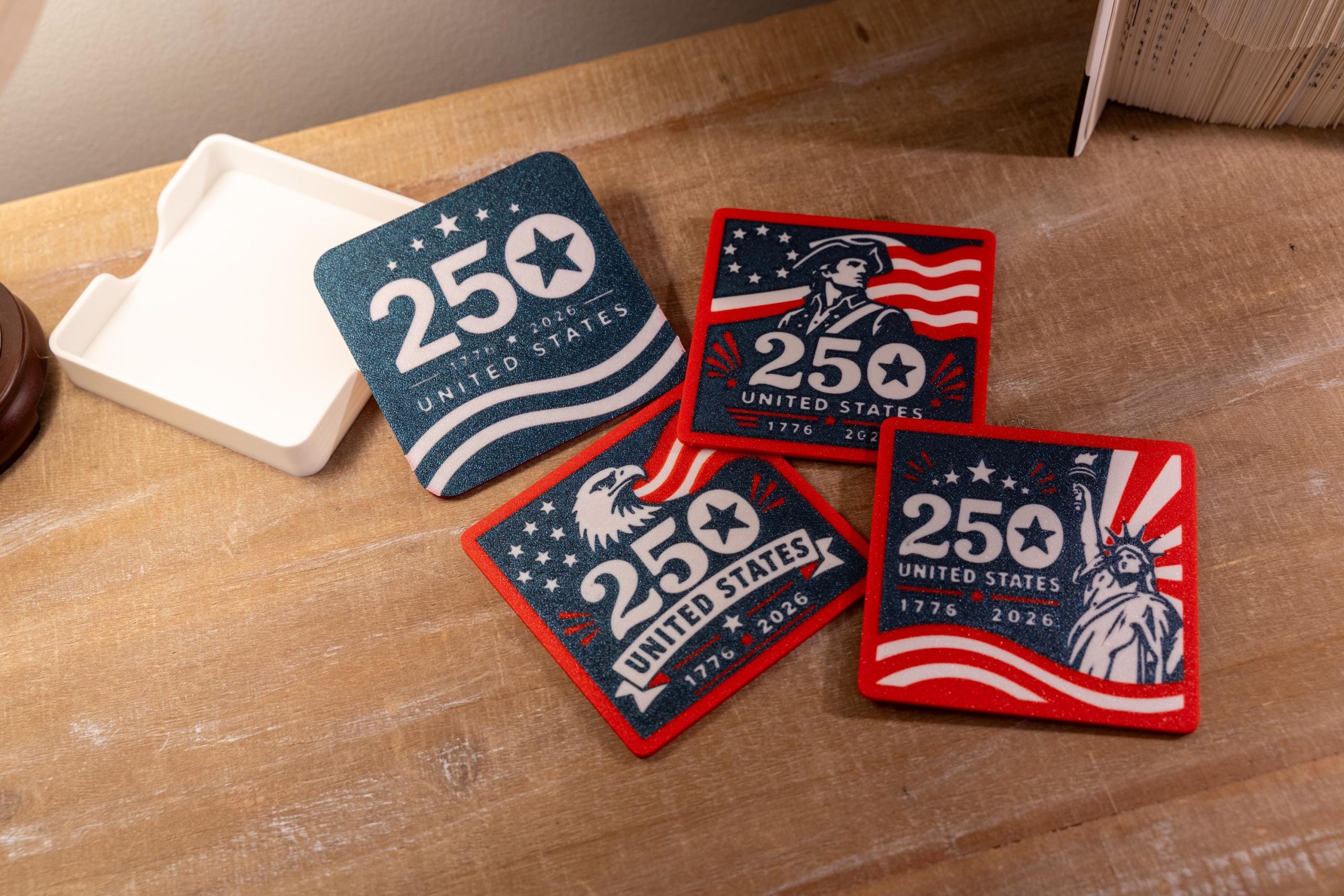 USA 250th Anniversary Coasters With Holder, Patriotic Red White Blue Set – photo 3